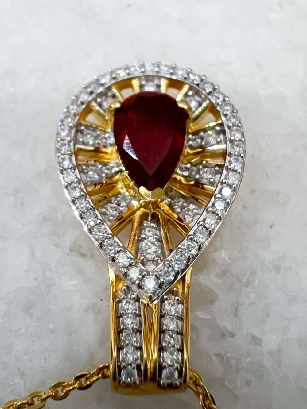 Mexican Fire Opal & Moissanite Vermril YG/SS Pendant 20” Necklace - Picture 5 of 14
